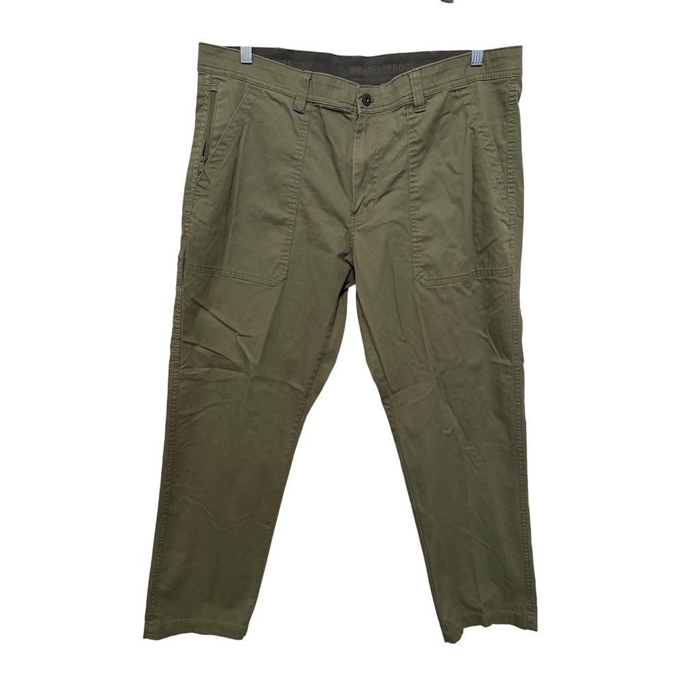 Weatherproof Mens Tech Pants Olive Green Zipper Pockets Utility Workwear 38"